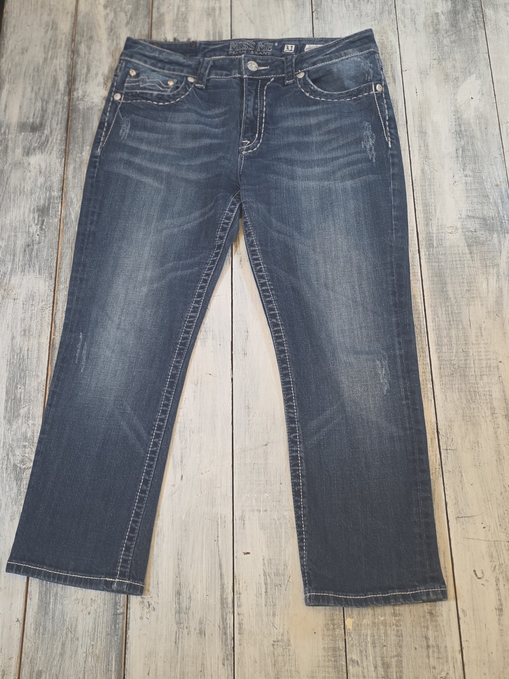Miss Me Women's Dark Blue Boyfriend Cropped Capri Jeans sz 31